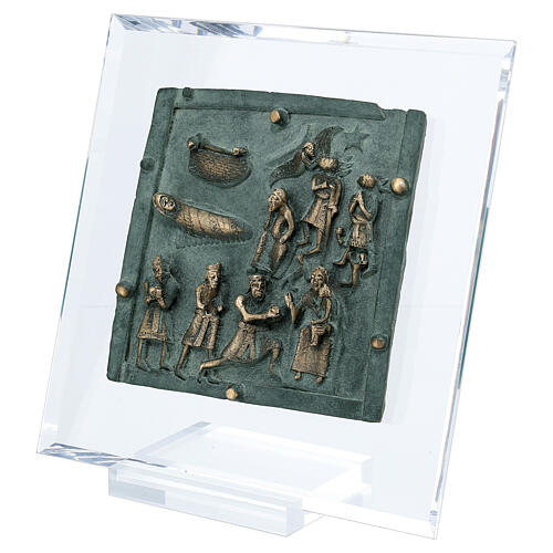 Bronze tile of the Nativity Scene on plexiglass, San Zeno of Verona, 15 cm 3