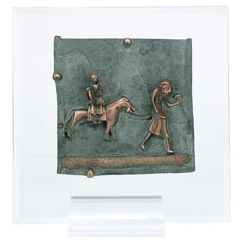 Bronze tile of the Flight from Egypt on plexiglass, San Zeno of Verona, 15 cm 1