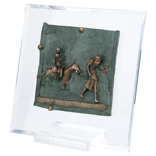 Bronze tile of the Flight from Egypt on plexiglass, San Zeno of Verona, 15 cm 3