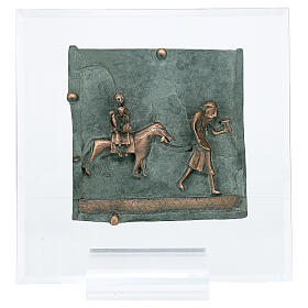 Baldosa San Zeno Verona Huida a Egipto bronce plexiglás 15 cm