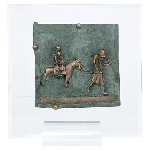 Baldosa San Zeno Verona Huida a Egipto bronce plexiglás 15 cm 1