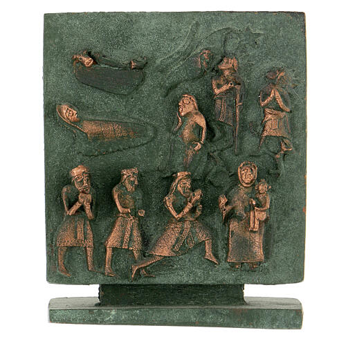 Kachel von San Zeno aus Verona mit Christi Geburt, Hirten und den Heiligen Drei Kőnigen aus Legierung mit Metallsockel 1