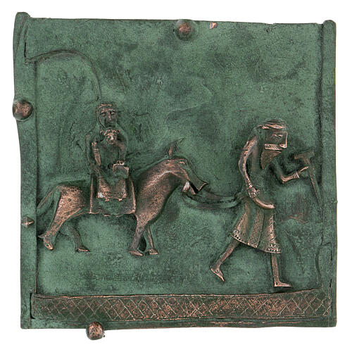 Kachel von San Zeno aus Verona mit Darstellung der Flucht aus Ägyptenaus Legierung mit Haken, 15 cm 1