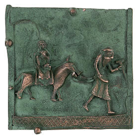 Alloy bas-relief of the Flight from Egypt with hook, tile of San Zeno of Verona, 15 cm