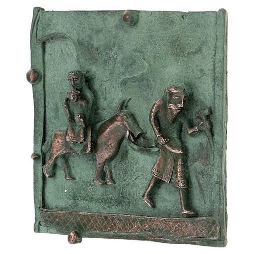 Alloy bas-relief of the Flight from Egypt with hook, tile of San Zeno of Verona, 15 cm 2