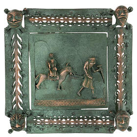 Bas-relief of the Flight from Egypt with hook, alloy tile of San Zeno of Verona, 22 cm
