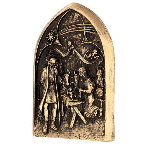 Flachrelief von Christi Geburt aus goldfarbenem Marmorpulver, 20 cm 2