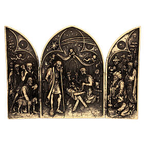Triptychon von Christi Geburt aus goldfarbenem Marmorpulver, 19 cm