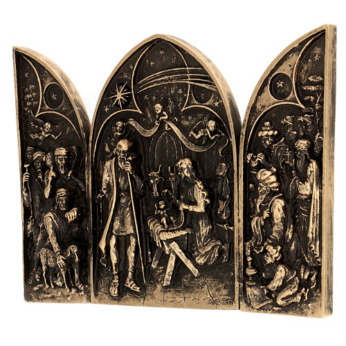 Triptych of the Nativity Scene, golden marble dust, 19 cm 2