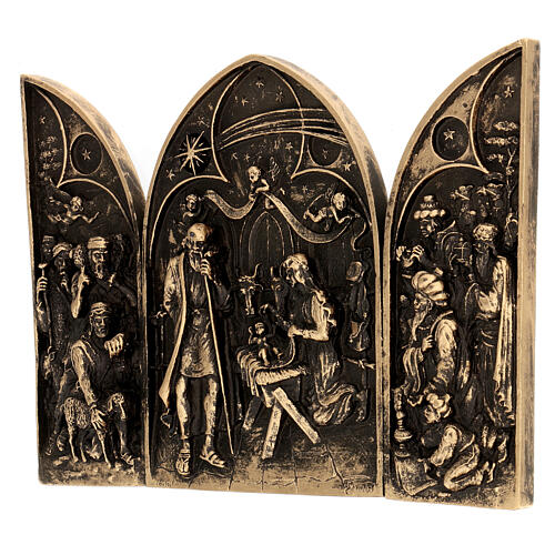 Trittico Natività polvere di marmo dorato 19 cm 3