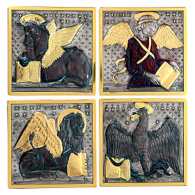 Tiles of the 4 Evangelists, chiseled copper, 9.5x9.5 in