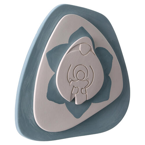 Bajorrelieve Virgen con Niño de terracota color azul Centro Ave 20x20 cm 3