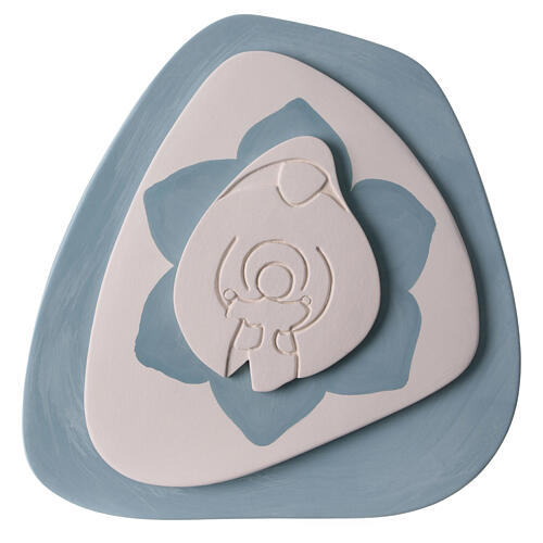 Bassorilievo Madonna con Bambino in terracotta color avio Centro Ave 20x20cm  1