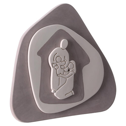 Stylised Nativity Scene bas-relief, dove-coloured terracotta, Centro Ave, 8x8 in 3