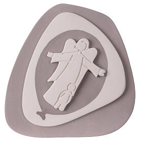 	Ángel de la guarda estilizado con niño bajorrelieve gris ceniciento Centro Ave 20x20 cm