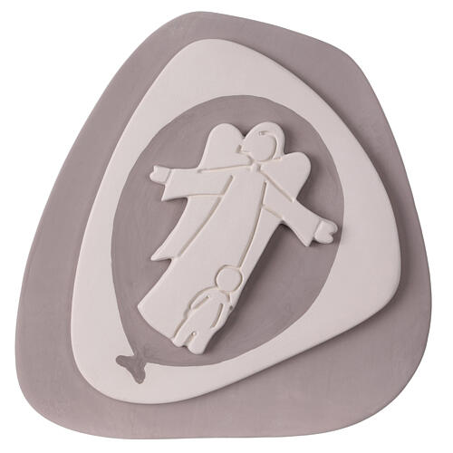 Angelo custode stilizzato con bambino bassorilievo tortora Centro Ave 20x20 cm 1