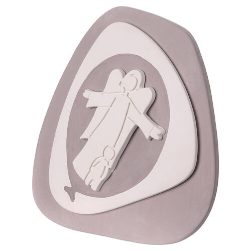 Angelo custode stilizzato con bambino bassorilievo tortora Centro Ave 20x20 cm 2