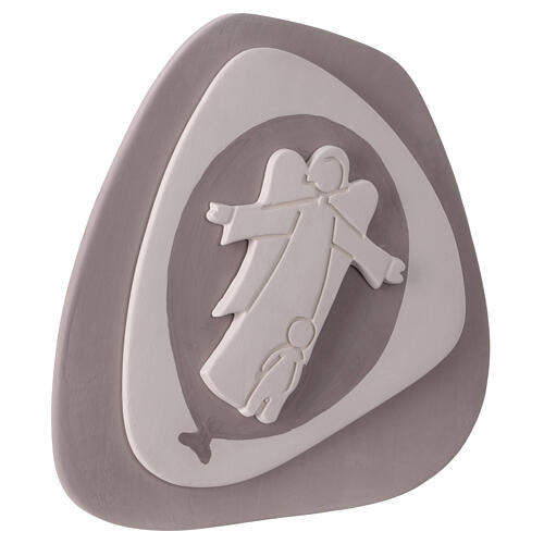 Angelo custode stilizzato con bambino bassorilievo tortora Centro Ave 20x20 cm 3