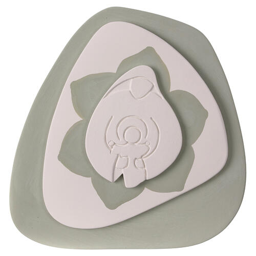 Maria Vergine con bambino bassorilievo stilizzato color salvia Centro Ave 20x20 cm 1