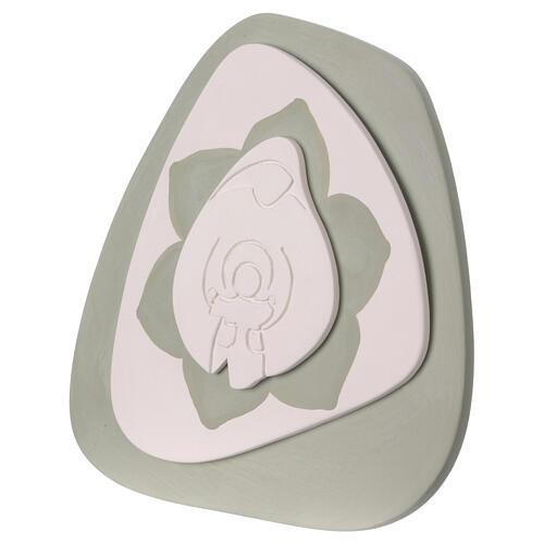 Maria Vergine con bambino bassorilievo stilizzato color salvia Centro Ave 20x20 cm 2