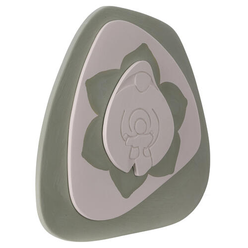 Virgin Mary with Child stylized sage-colored bas-relief Centro Ave 20x20 cm 3