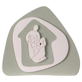 Sauge-green standing Nativity Scene, stylised terracotta bas-relief, Centro Ave, 8x8 in