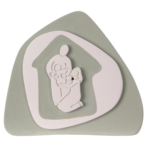 Sauge-green standing Nativity Scene, stylised terracotta bas-relief, Centro Ave, 8x8 in 1