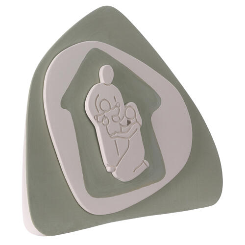 Sauge-green standing Nativity Scene, stylised terracotta bas-relief, Centro Ave, 8x8 in 3