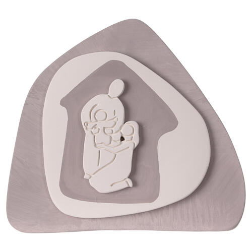 Stylised dove-coloured Nativity Scene, standing terracotta bas-relief, Centro Ave, 8x8 in 1