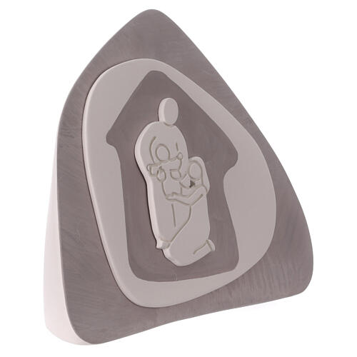 Stylised dove-coloured Nativity Scene, standing terracotta bas-relief, Centro Ave, 8x8 in 3