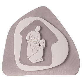 Natividad estilizada belén bajorrelieve color gris ceniciento Centro Ave 20x20 cm