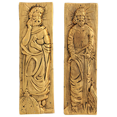 Set of two brass plate with St. Peter and Paul, plexiglass base, 10x16 in 2