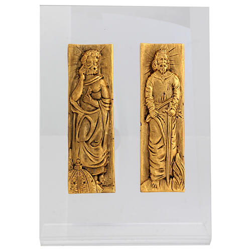 Coppia Piastre in ottone San Pietro e Paolo plexiglass 25x40 cm 1