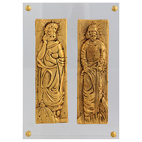 Gold plated plates of St. Peter and Paul, copper alloy on plexiglass, 9x12 in