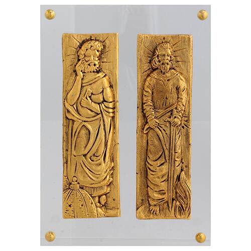 Gold plated plates of St. Peter and Paul, copper alloy on plexiglass, 9x12 in 1