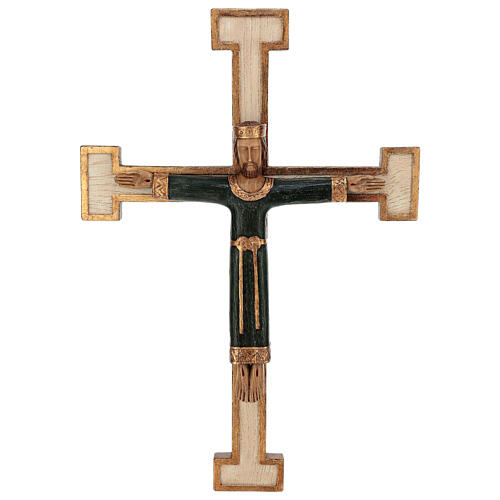Kruzifix aus Stein – Christus als Priesterkönig, grün, weißes Kreuz 1