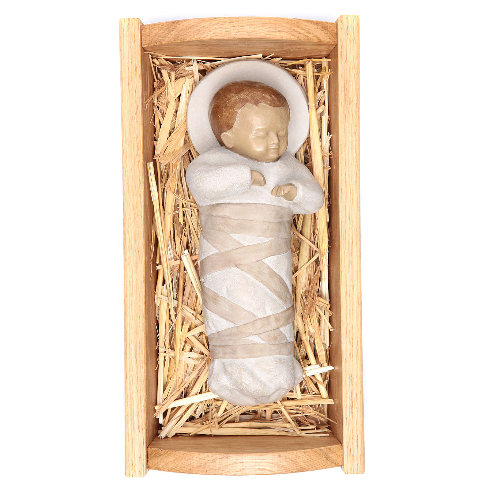 Baby Jesus with wood manger statue online sales on