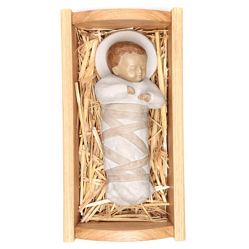 Baby Jesus with wood manger statue 1