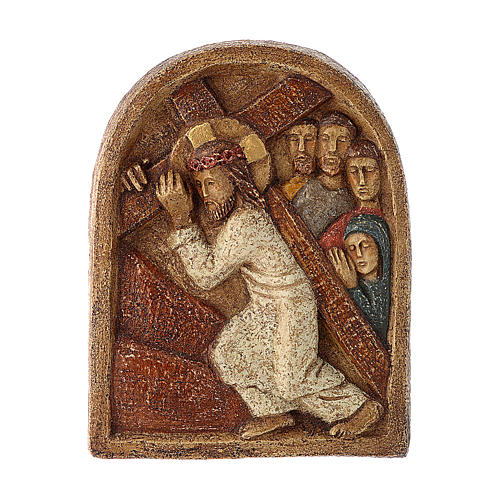Relief Jesus trägt das Kreuz Stein Bethleem 22x17cm 1
