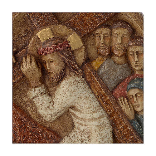 Relief Jesus trägt das Kreuz Stein Bethleem 22x17cm 2