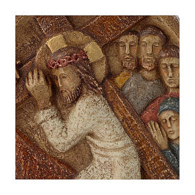 Bas-relief Jésus porte la Croix pierre Bethléem 22x17 cm