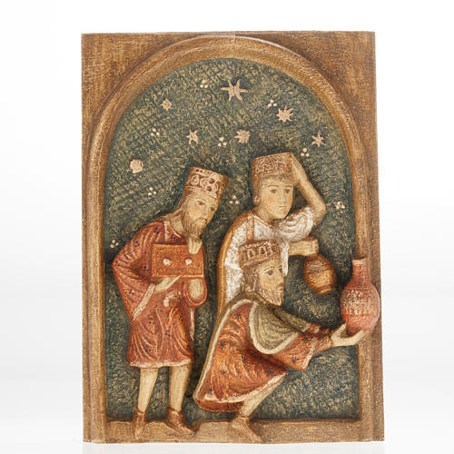 Basrelief Heilige Könige Herbst Krippe gemaltes Holz 1