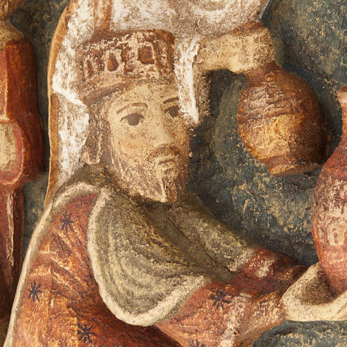 Płaskorzeźba Trzej Królowie Szopka z Autun drewno malowane 2