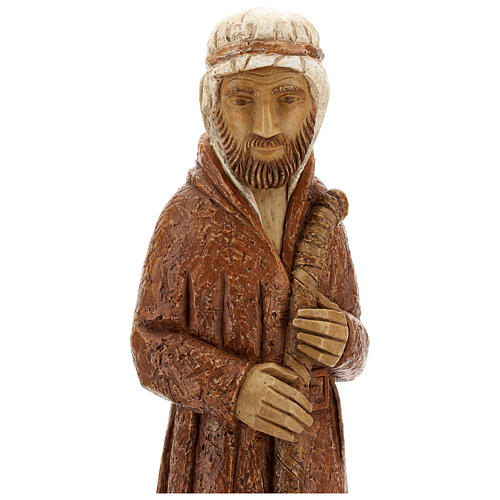 Standing shepherd with stick in sienna, farming nativity collection 2