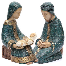 Heilige Familie, 3-teiliges Set, Bauernkrippe „Bethléem“, in Blau, handgefertigt – Höhe ca. 27 cm
