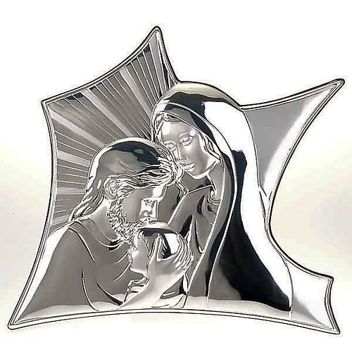 Bassrelief Silber Maria und Josef dass Jesus umarmt 1