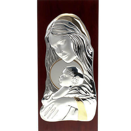 Rechtwinkliege Bassrelief Silber und Gold Maria mit Kind 1