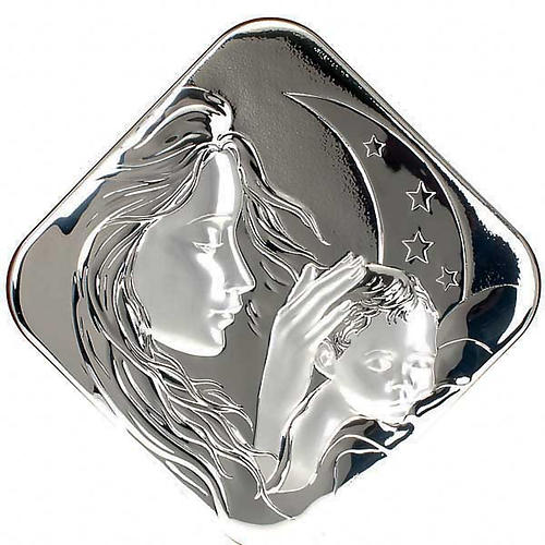 Silver square Bas Relief Mary with Jesus 1