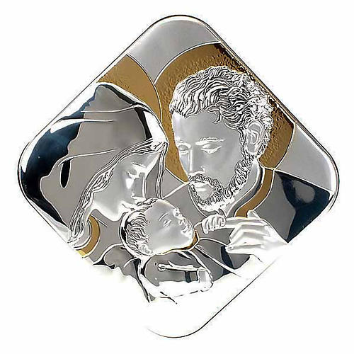 Bassrelief Gold Silber Heilige Familie - Quadrat 1