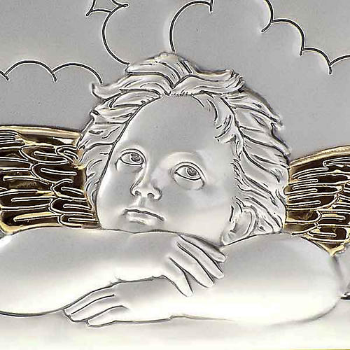 Bassrelief Gold/Silber Engeln Raffaello auf Wolken 3